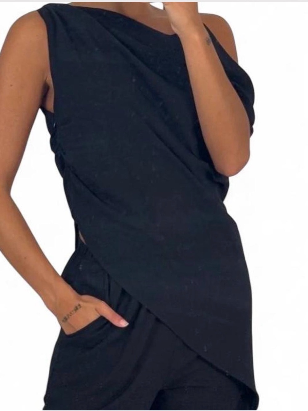 Women's Black Asymmetric Draped Tank Top